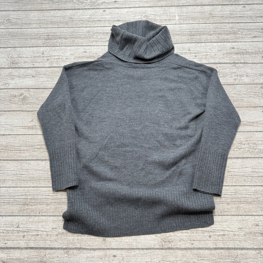 Halston Sweater Women's L Gray Extra Fine Merino Wool Turtleneck Knit Pullover